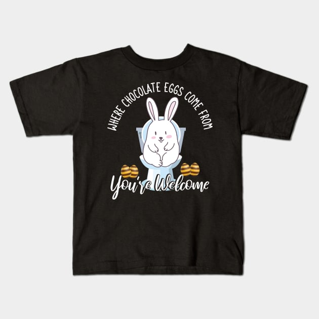 Where Chocolate Eggs Come From Easter Potty Poop Kids T-Shirt by alltheprints